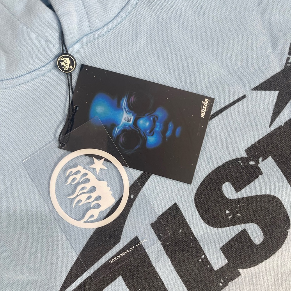 Blue Graphic Hoodie with Black Print